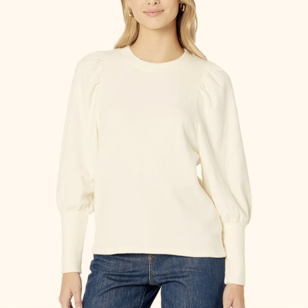 Madewell NWT‎ Elegant Antique Cream Mutton Sleeves Cotton Blend Top Sweater Sz S